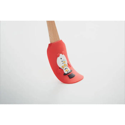 Spatulă de silicon roșie cu mâner de lemn și design drăguț de om de zăpadă pentru crăciun