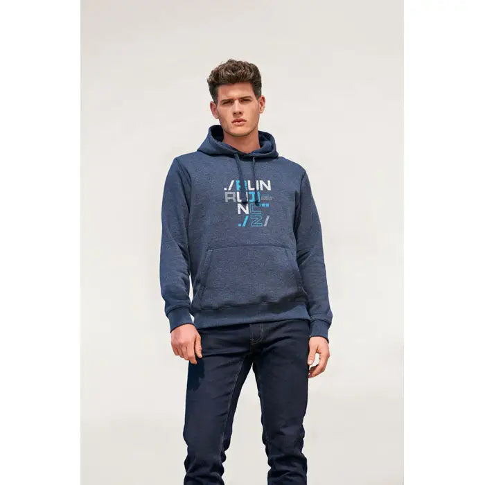 Hoodie bleumarin spencer cu guga 280 cu imprimeu grafic alb și albastru deschis pe piept