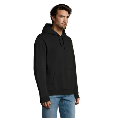 Hanorac negru spencer cu guga 280 cu buzunar frontal si snururi din bumbac pentru utilizare casual