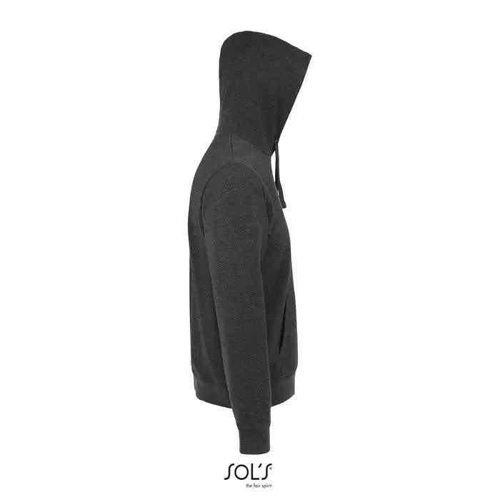 Hanorac cu gluga spencer cu guga 280 negru melanj cu snur si buzunar frontal din material moale