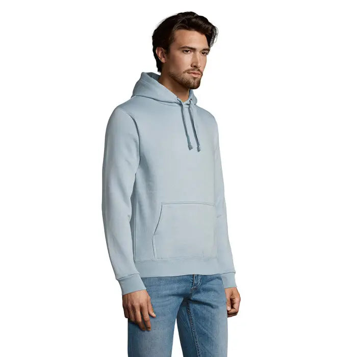 Hoodie spencer cu guga 280 albastru deschis din bumbac moale cu buzunar frontal si snururi asortate