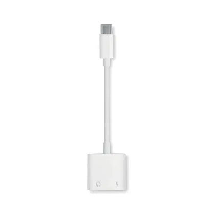 Adaptor audio splitter alb apple usb-c la 3.5mm cu simboluri de incarcare si casti pe carcasa din abs