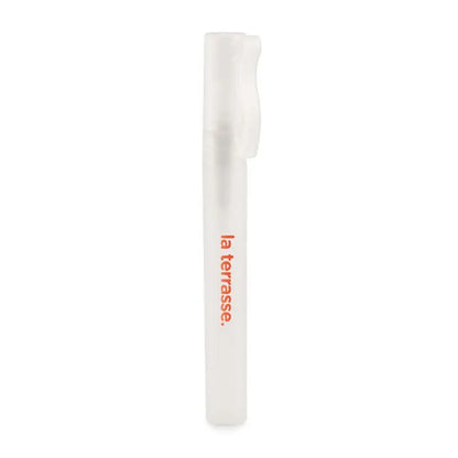 Spray de lotiune de protectie solara 10 ml alb translucid din plastic cu capac si brandul la terrasse portocaliu