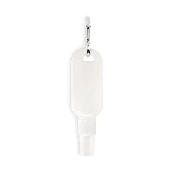 Dispenser dezinfectant pentru mâini din silicon alb translucid cu clips argintiu pentru spray de loțiune solară 30 ml