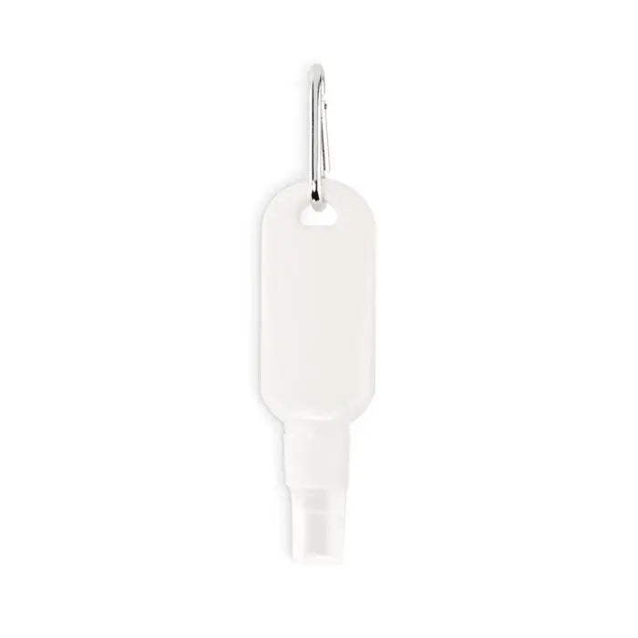 Spray de lotiune de protectie solara 30 ml in sticla spray translucida alba cu clips argintiu din plastic