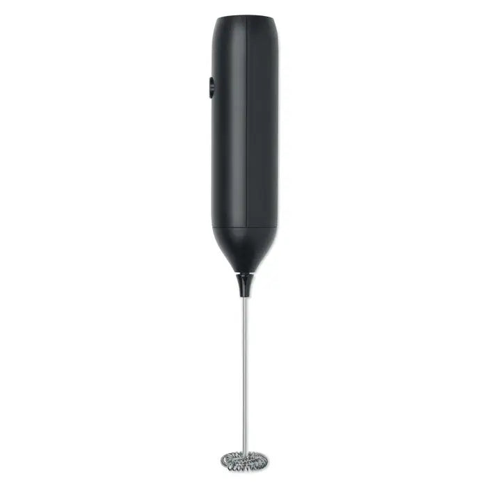 Spumator electric pentru lapte negru cu corp cilindric elegant si accesoriu de inox pentru spumare