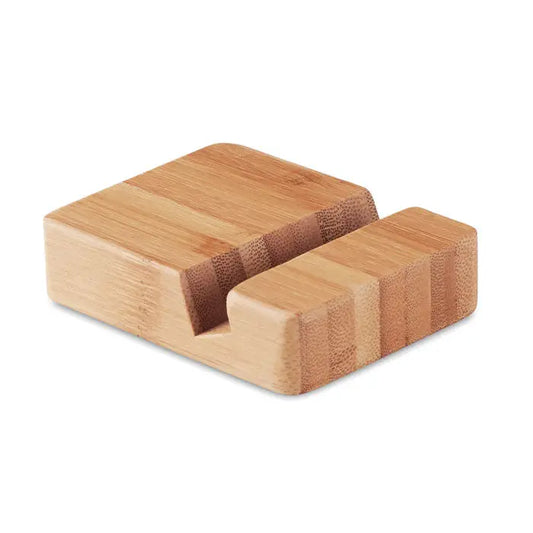 Stand de bambus maro deschis cu finisaj natural si design minimalist dreptunghiular din lemn pentru telefon