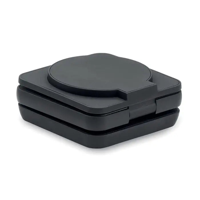 Statie de incarcare pliabila 3 in 1 neagra din plastic cu suprafata rotunda si design stratificat