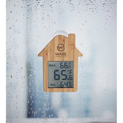 Statie meteo bamboo thermometer in forma de casa din bambus maro deschis cu afisaj digital pentru temperatura