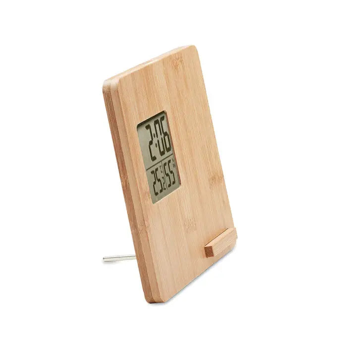Statie meteo bambus 10w ceas digital minimalist din bambus deschis cu afisaj dublu pentru timp si temperatura