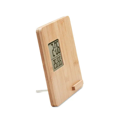 Statie meteo bambus 10w ceas digital minimalist din bambus deschis cu afisaj dublu pentru timp si temperatura