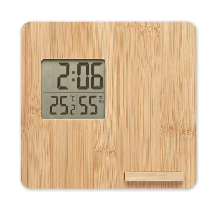 Statie meteo bambus 10w termometru si higrometru digital din bambus cu finisaj natural lemn elegant