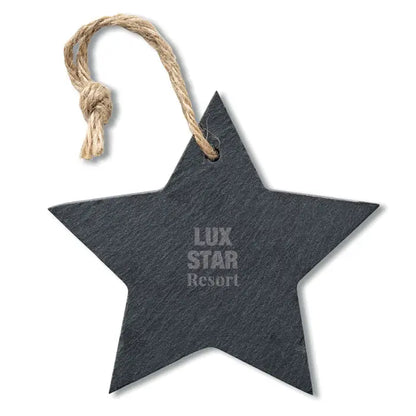 Stea cu cuier de craciun din ardezie gri inchis cu snur natural si text gravat lux star resort
