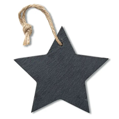 Stea ornament de craciun din ardezie gri inchis cu agatatoare din sfoara naturala