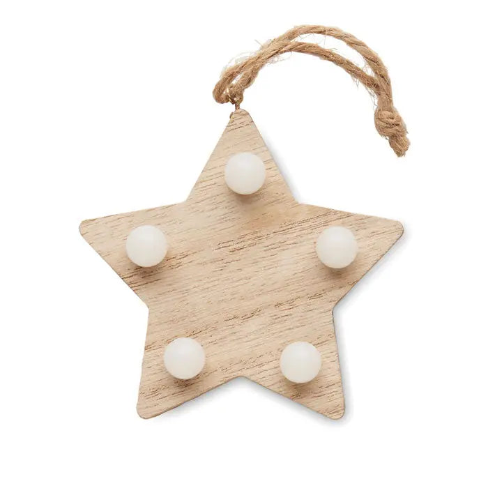 Stea de buruieni din lemn rustic cu cinci lumini albe sferice si snur natural pentru agatat