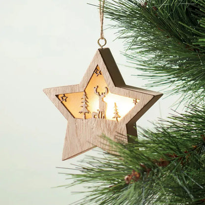 Steaua din mdf cu lumina este un ornament de craciun din lemn in forma de stea cu interior luminos sculptat cu cerbi si brazi