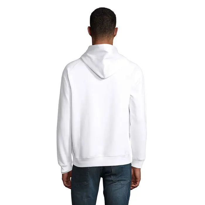 White hooded sweatshirt stellar sweat cu gluga unisex din material moale si neted cu linii curate