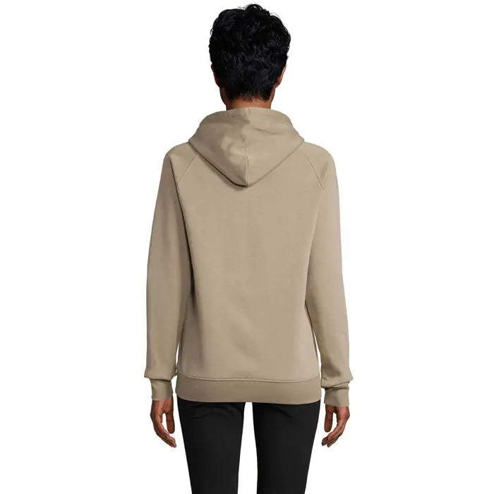 Beige sweat cu gluga unisex stellar cu maneci lungi si mansete tip rib