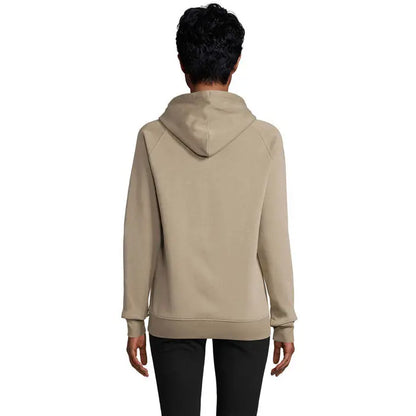 Beige hoodie unisex stellar sweat cu gluga din material confortabil cu maneci lungi si mansete striate