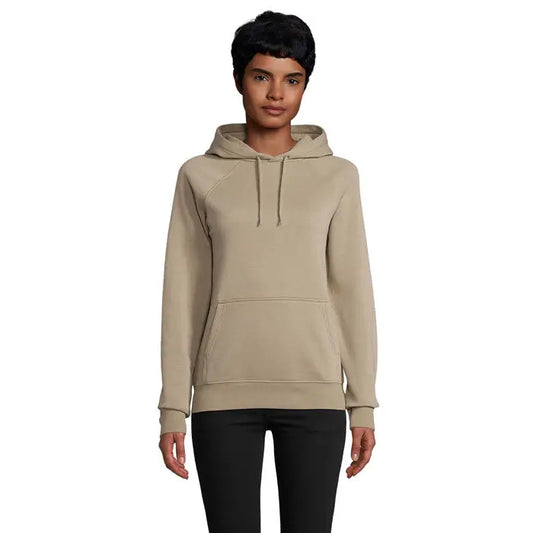 Hanorac beige cu gluga unisex stellar cu buzunar frontal si snur ajustabil