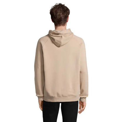 Beige sweatshirt cu gluga unisex stellar cu maneci si tiv striate, croi lejer si confortabil