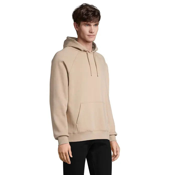 Beige hanorac unisex din bumbac stellar sweat cu gluga reglabila si buzunar frontal