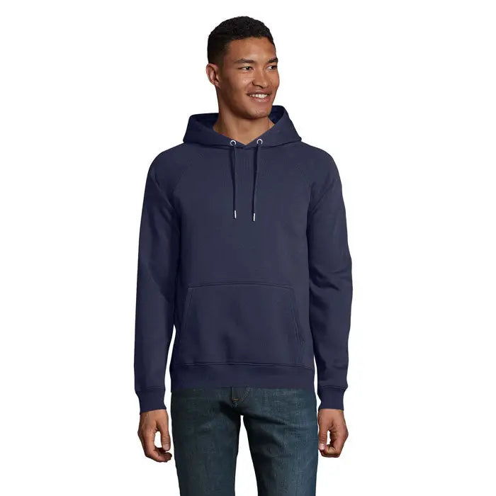 Hanorac unisex stellar sweat cu glugă albastru navy cu șnur alb și buzunar frontal din material confortabil