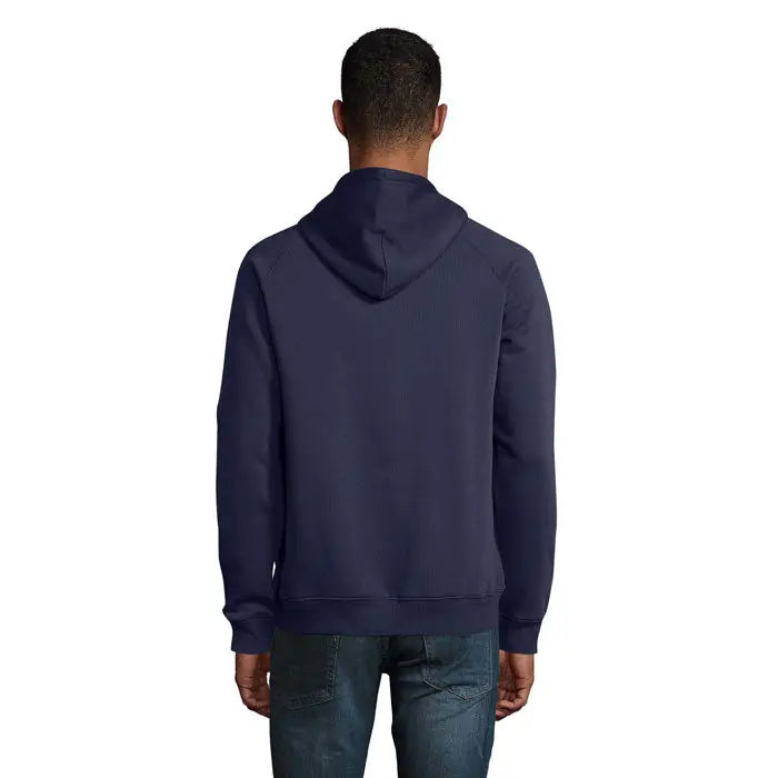 Bluza cu gluga unisex stellar navy albastru inchis cu mansete si tiv dantelat din material ribbed moale