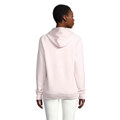 Hanorac cu gluga unisex stellar roz deschis din material moale cu croi lejer si maneci cu mansete striate