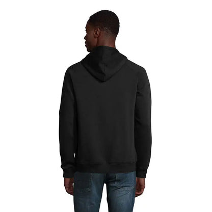Hanorac negru cu gluga unisex stellar cu tesatura moale si texturata si maneci cu mansete ribb