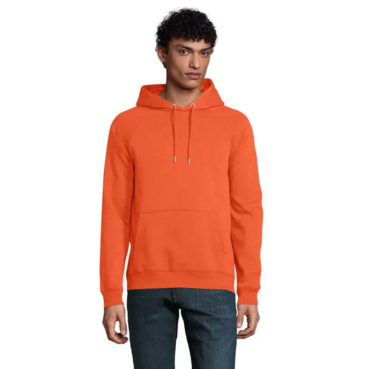 Hanorac unisex stellar sweat cu gluga portocaliu aprins cu buzunar frontal si snururi asortate