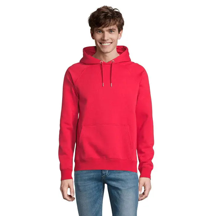 Hanorac roșu unisex stellar sweat cu glugă, buzunar frontal și snururi, ideal pentru casual și confort
