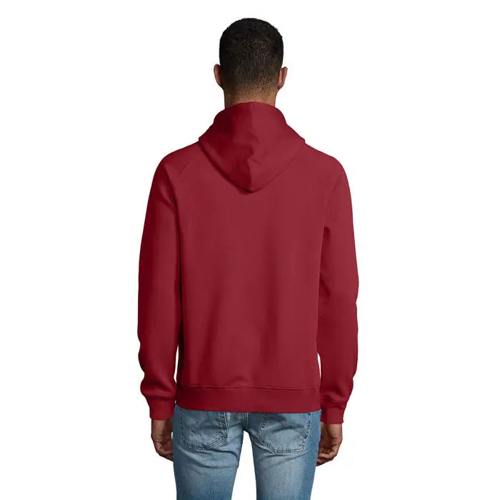 Hanorac unisex stellar rosu cu gluga, maneci lungi si mansete reiate, confortabil si casual
