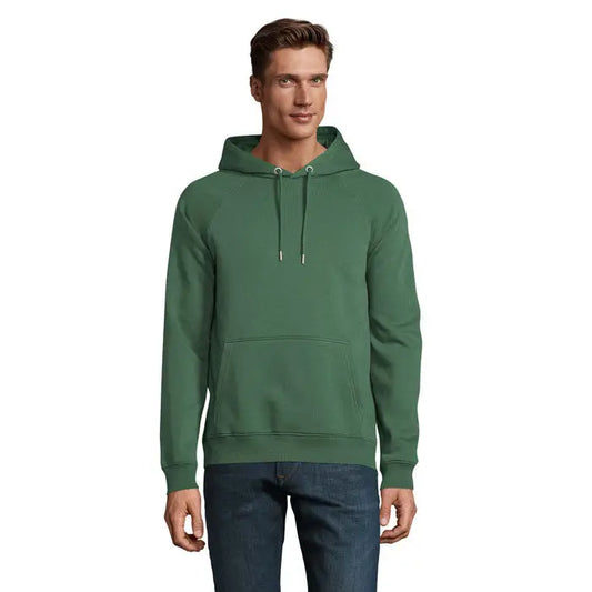 Hanorac unisex stellar sweat cu gluga verde închis din material solid cu mâneci lungi și buzunar frontal