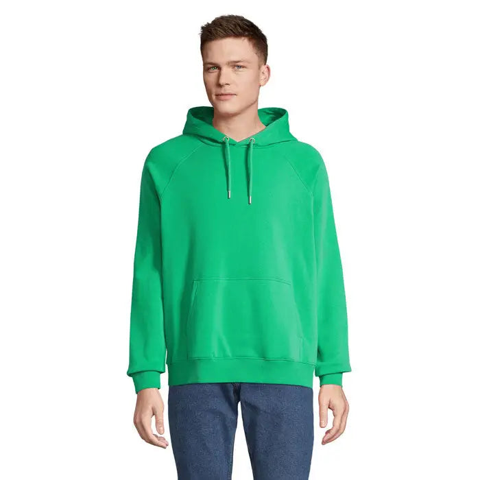 Hanorac unisex stellar sweat cu gluga verde aprins cu snururi asortate si buzunar frontal