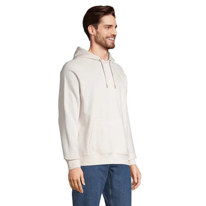 Hanorac unisex stellar sweat cu gluga, off-white, moale, cu buzunar frontal si snururi asortate