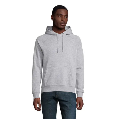Sweatshirt unisex heather gri cu gluga, buzunar frontal si snururi asortate din material moale stella