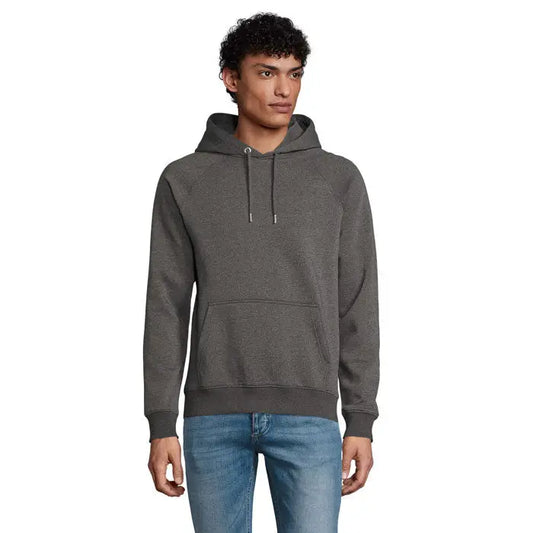 Hanorac unisex stellar sweatshirt din bumbac gri închis cu buzunar frontal și glugă cu șnur