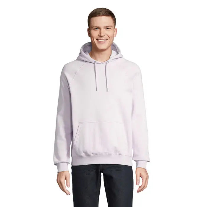 Un hoodie unisex stellar sweat lavanda moale cu gluga si manșete reiate