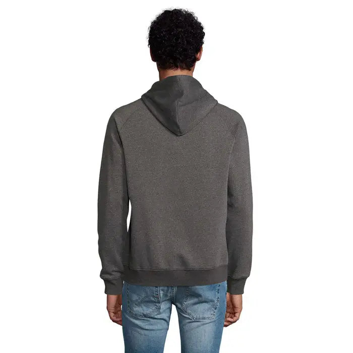 Hanorac unisex stellar sweat cu gluga gri inchis texturat cu mansete si tiv striate