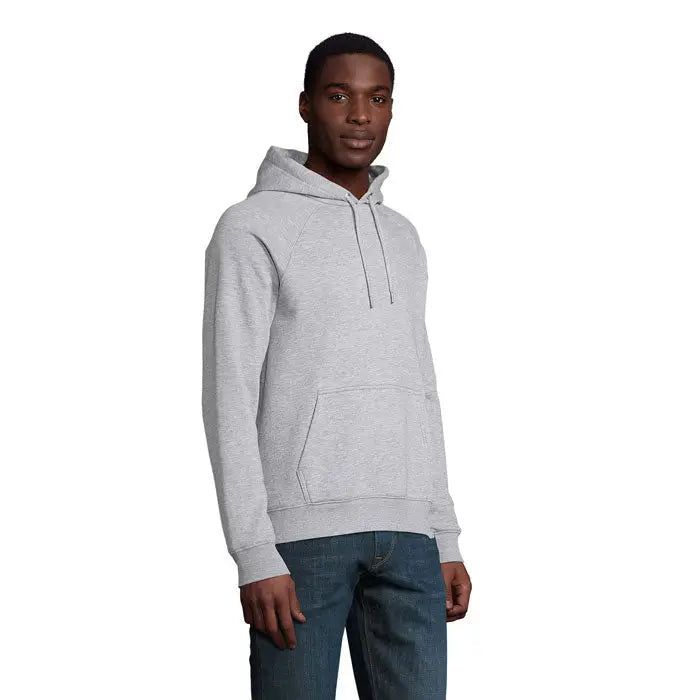 Heather gray sweat cu gluga unisex stellar cu buzunar frontal si snururi ajustabile