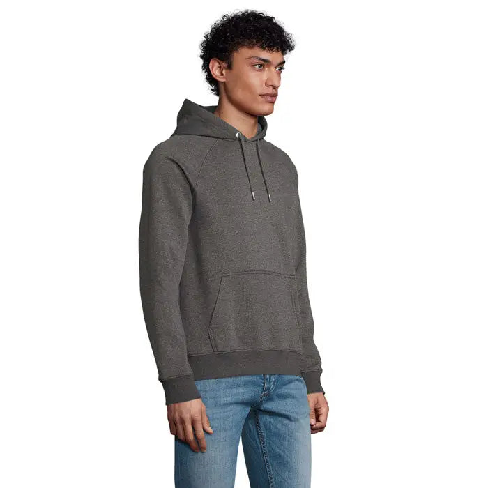 Hanorac unisex stellar sweat cu gluga de culoare gri inchis melanj, cu buzunar frontal si snur reglabil