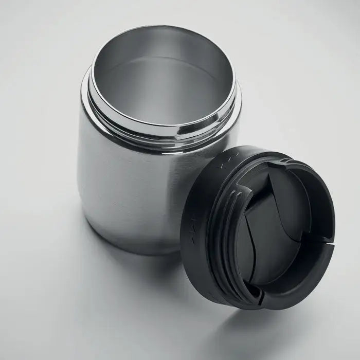Sticla 2 in 1 din oțel inoxidabil argintiu cu capac negru din plastic, recipient alimentar cu perete dublu de 500 ml