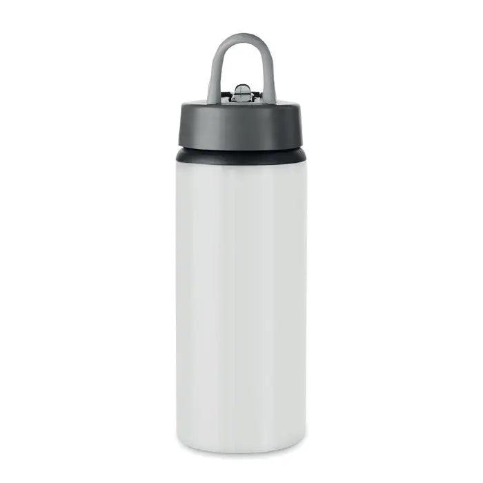 Sticla aluminiu alba izolata de 600 ml cu mustiuc pliabil si capac gri agatatoare personalizabila