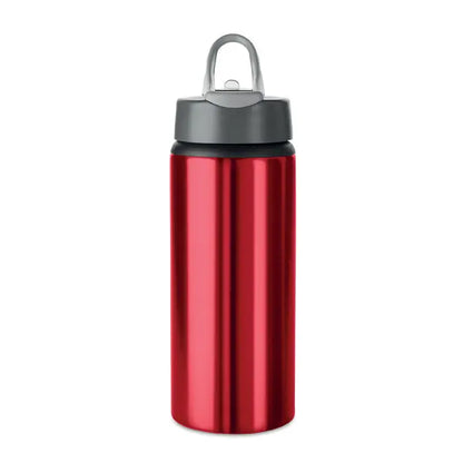 Sticla aluminiu rosie de 600 ml cu mustiuc pliabil si capac agatatoare gri si argintiu din metal