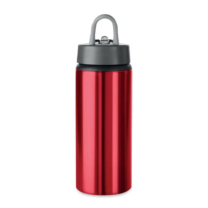 Sticlă aluminiu roșie de 600 ml cu mustiuc pliabil și capac agățătoare gri cu mâner integrat
