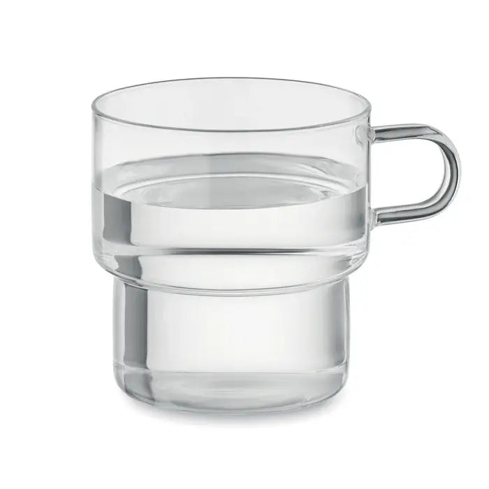 Sticla borosilicata inalta 300 ml cu design modern, cana transparenta din sticla si maner metalic