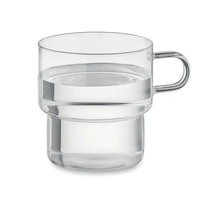 Sticla borosilicata inalta 300 ml cu design modern, cana transparenta din sticla si maner metalic