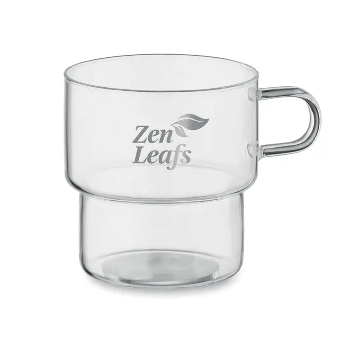 Sticla borosilicata inalta 300 ml este o cana transparenta cu design modern si maner argintiu