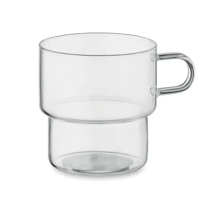 Clar cana din sticla borosilicata inalta 300 ml cu design minimalist si maner curbat neted